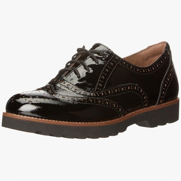 Earthies Santana Black Patent Leather 8.5 M Wingtip Oxford Arch Support Lace Up - Picture 1 of 10